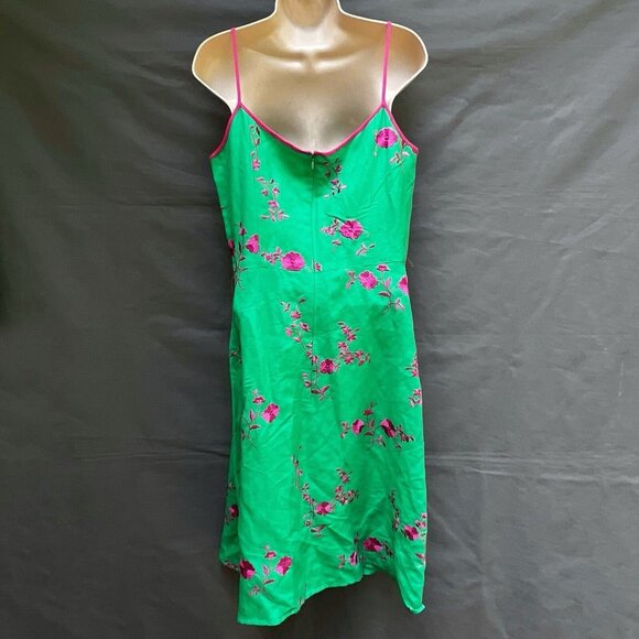 Jessica Howard Size 10 Linen Blend Bright Green Pink Embroidered Dress y2k 90s - Picture 2 of 6